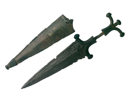 Dagger and sheath discovered with an Iron Age cremation burial on Ham Hill, Somerset